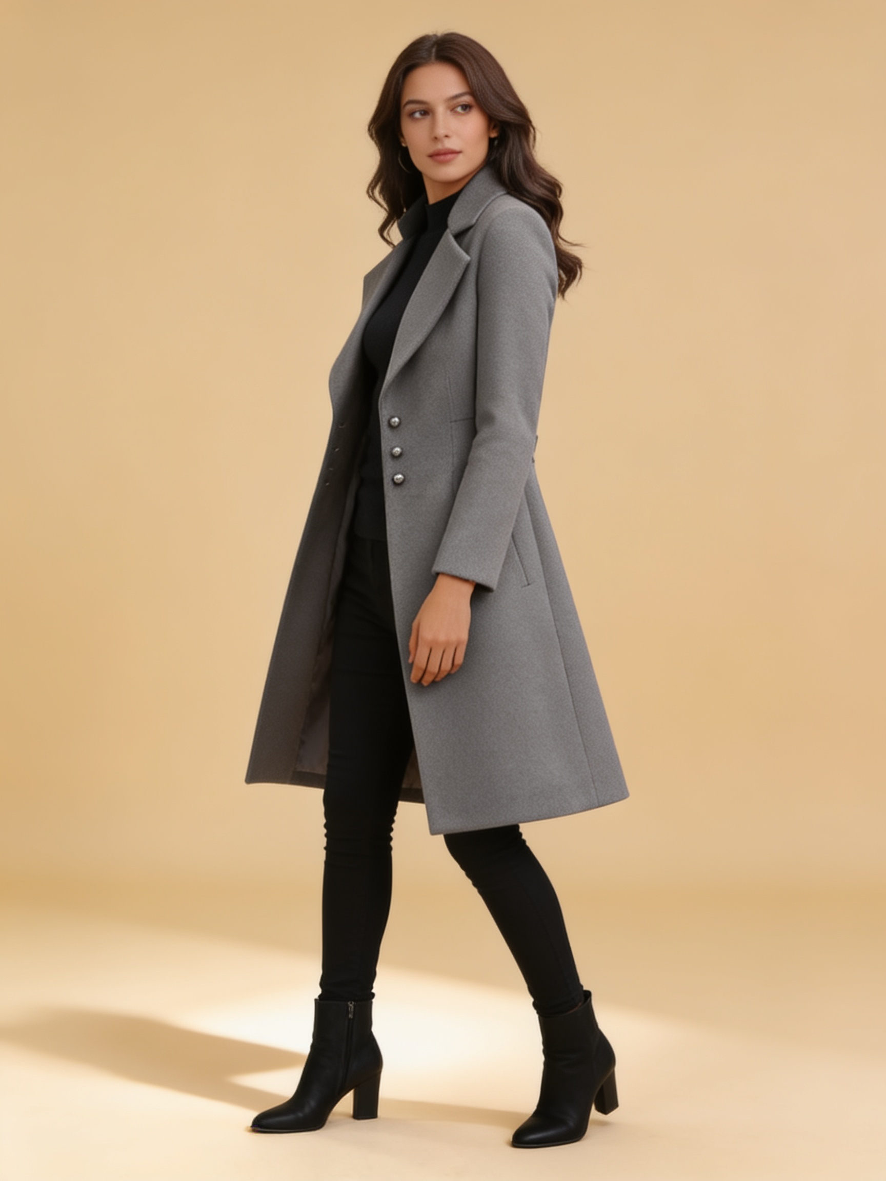 Vinci longline wool coat in gray - Lumina Wear