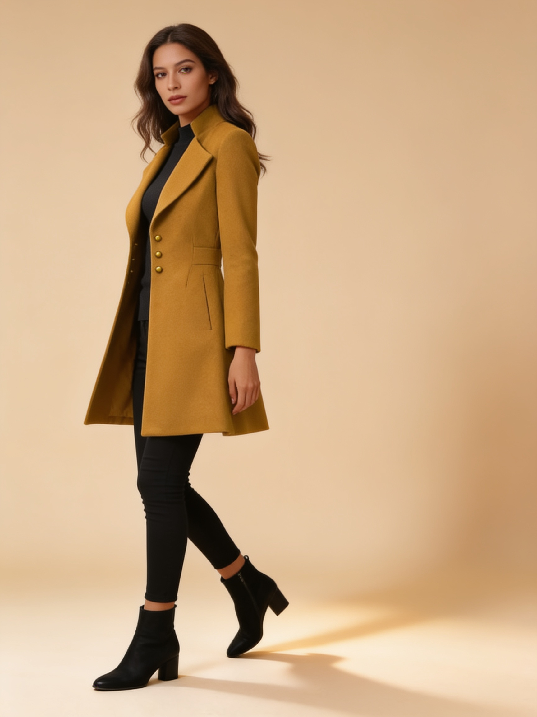 Vinci longline wool coat in yellow - Lumina Wear