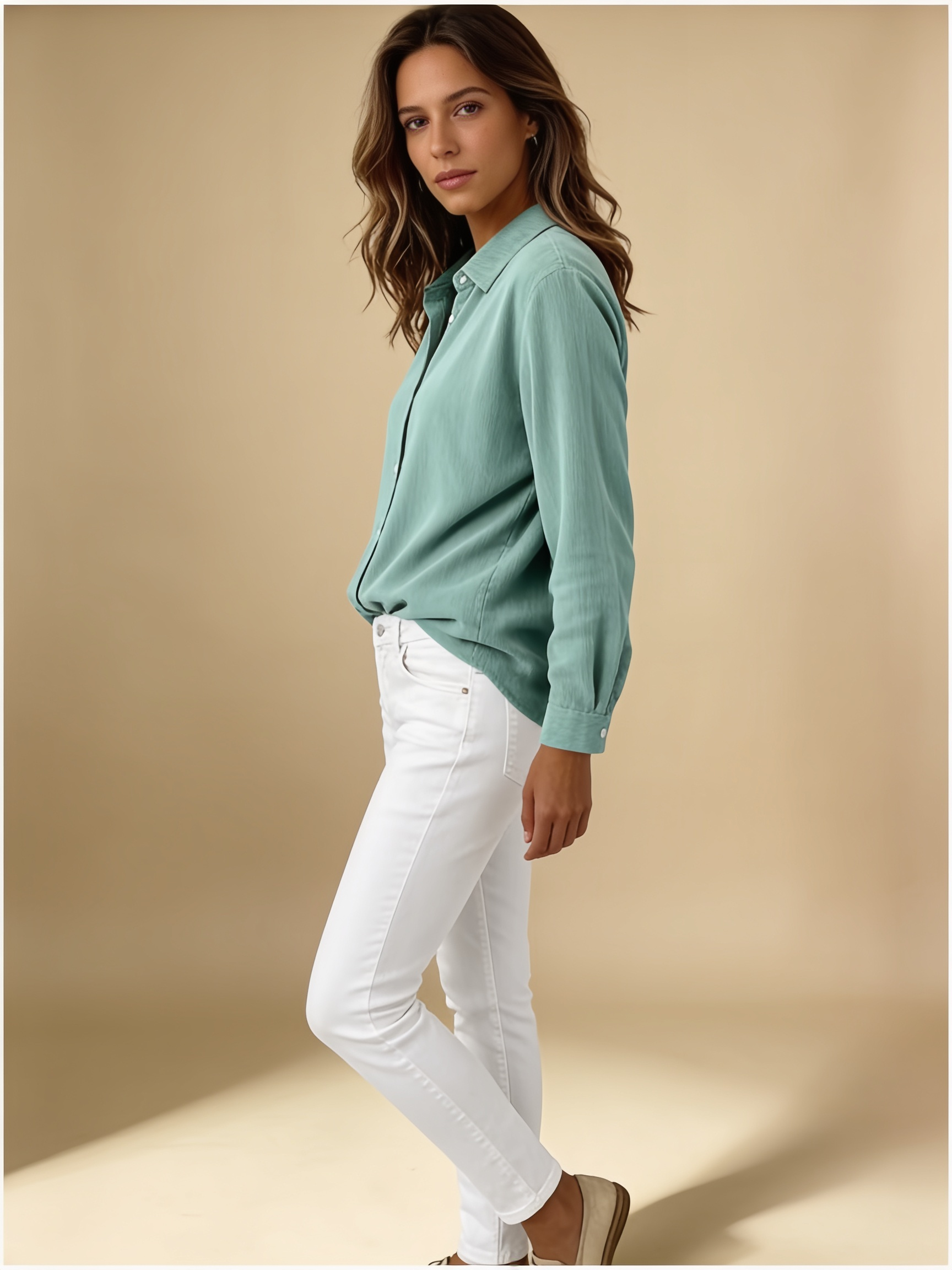 Hazel relaxed button-front shirt in aqua blue - Lumina Wear