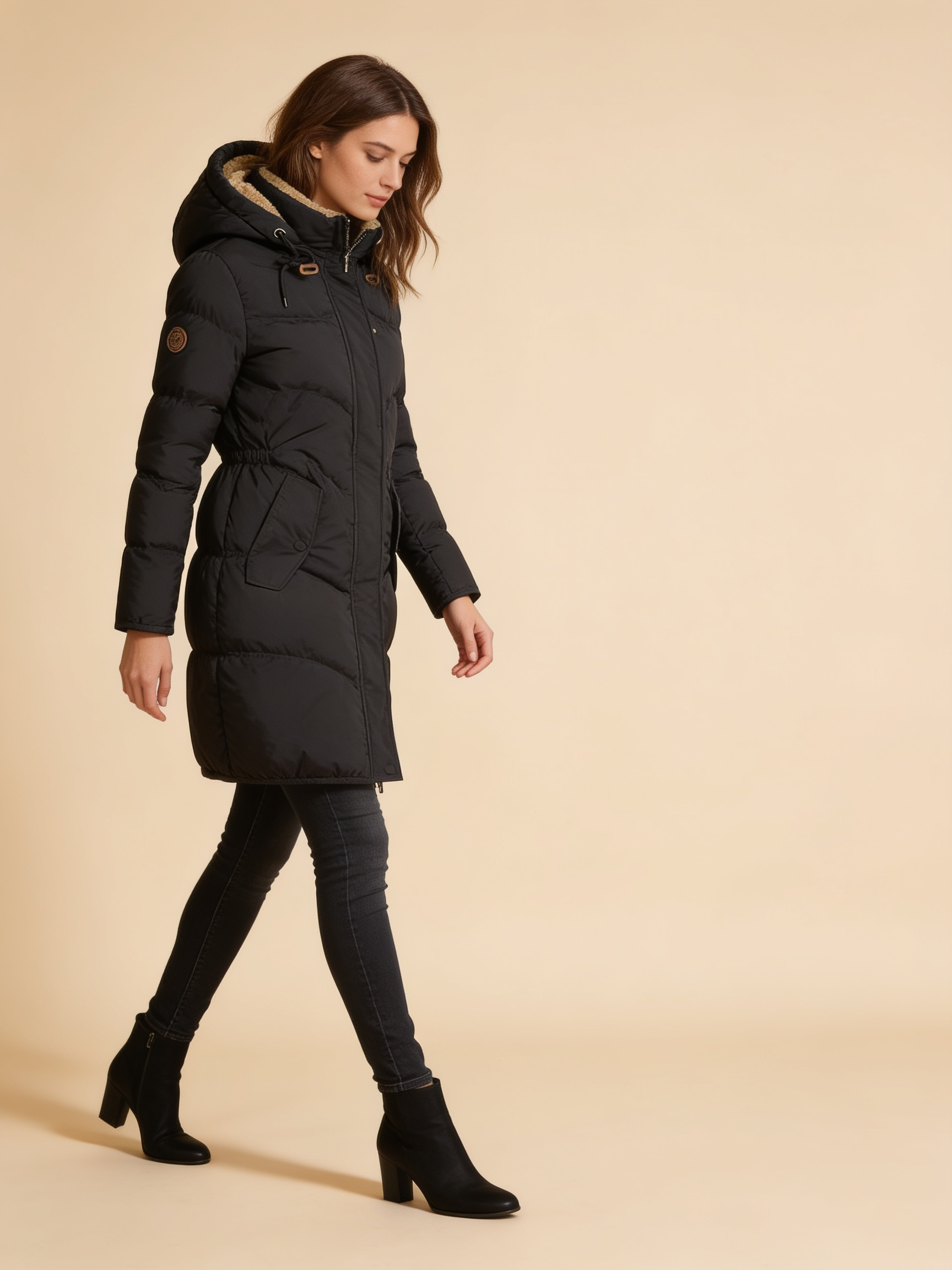 Chloe long hooded quilted puffer coat in black - Lumina Wear