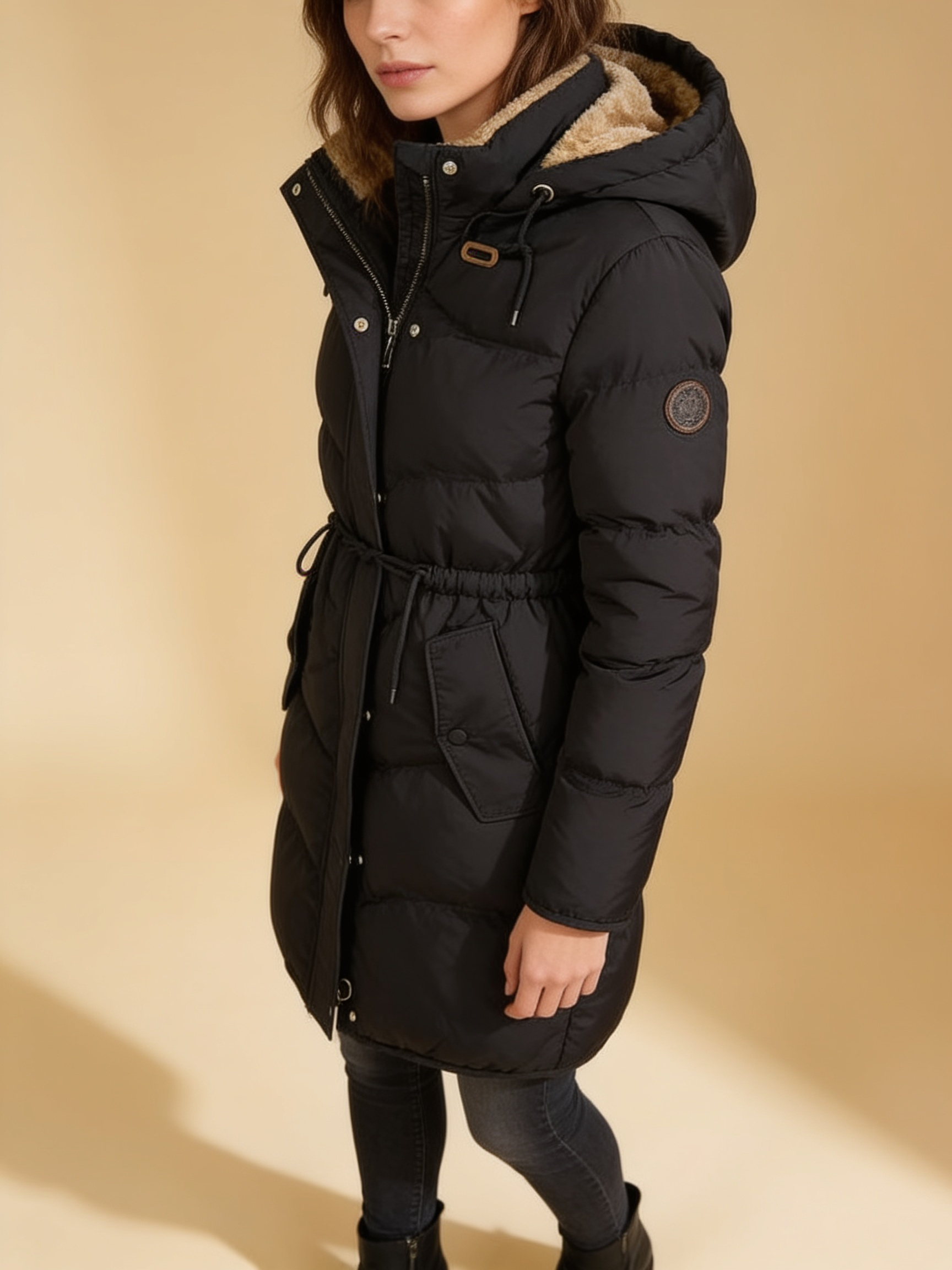 Chloe long hooded quilted puffer coat in black - Lumina Wear