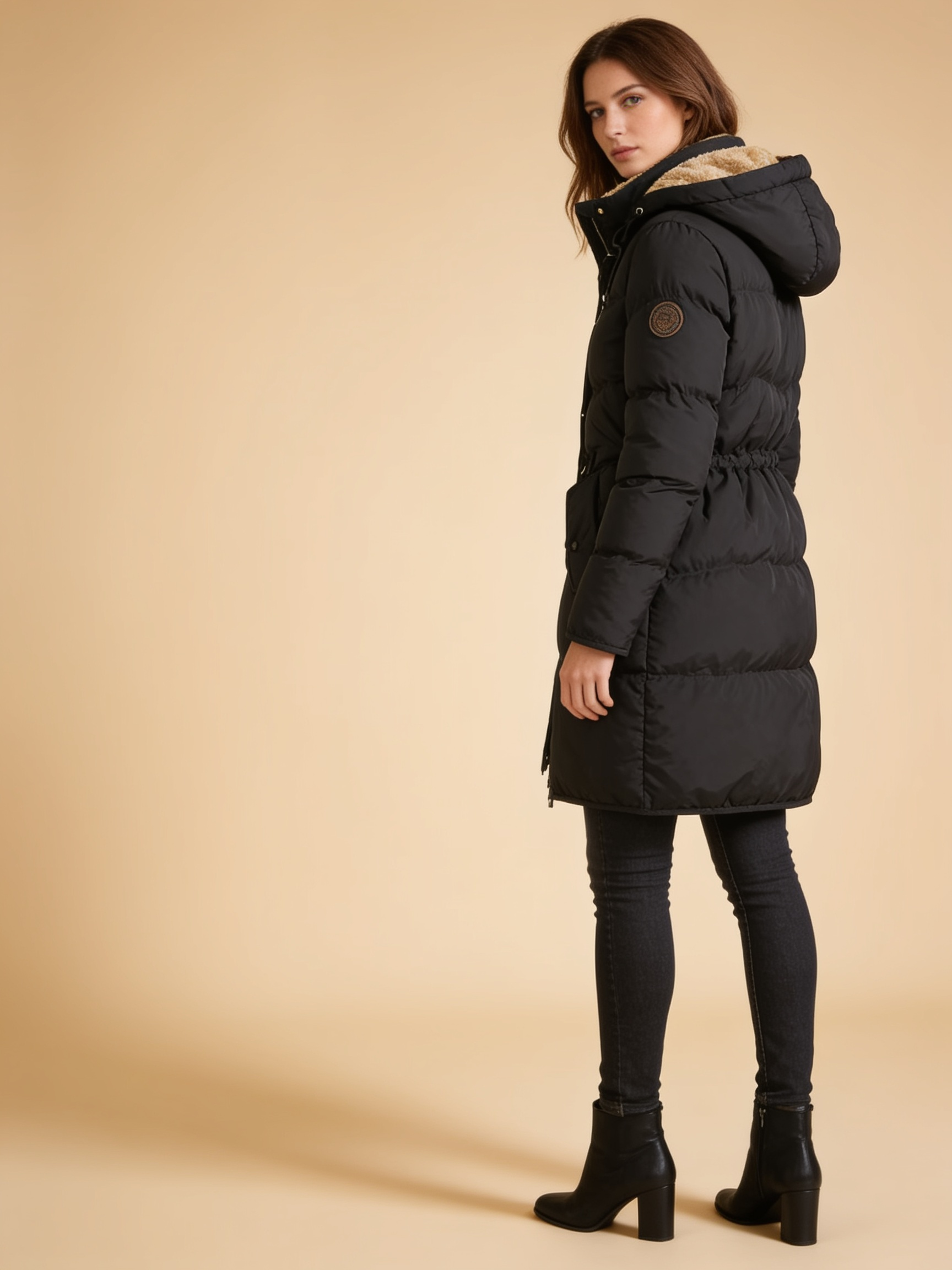 Chloe long hooded quilted puffer coat in black - Lumina Wear