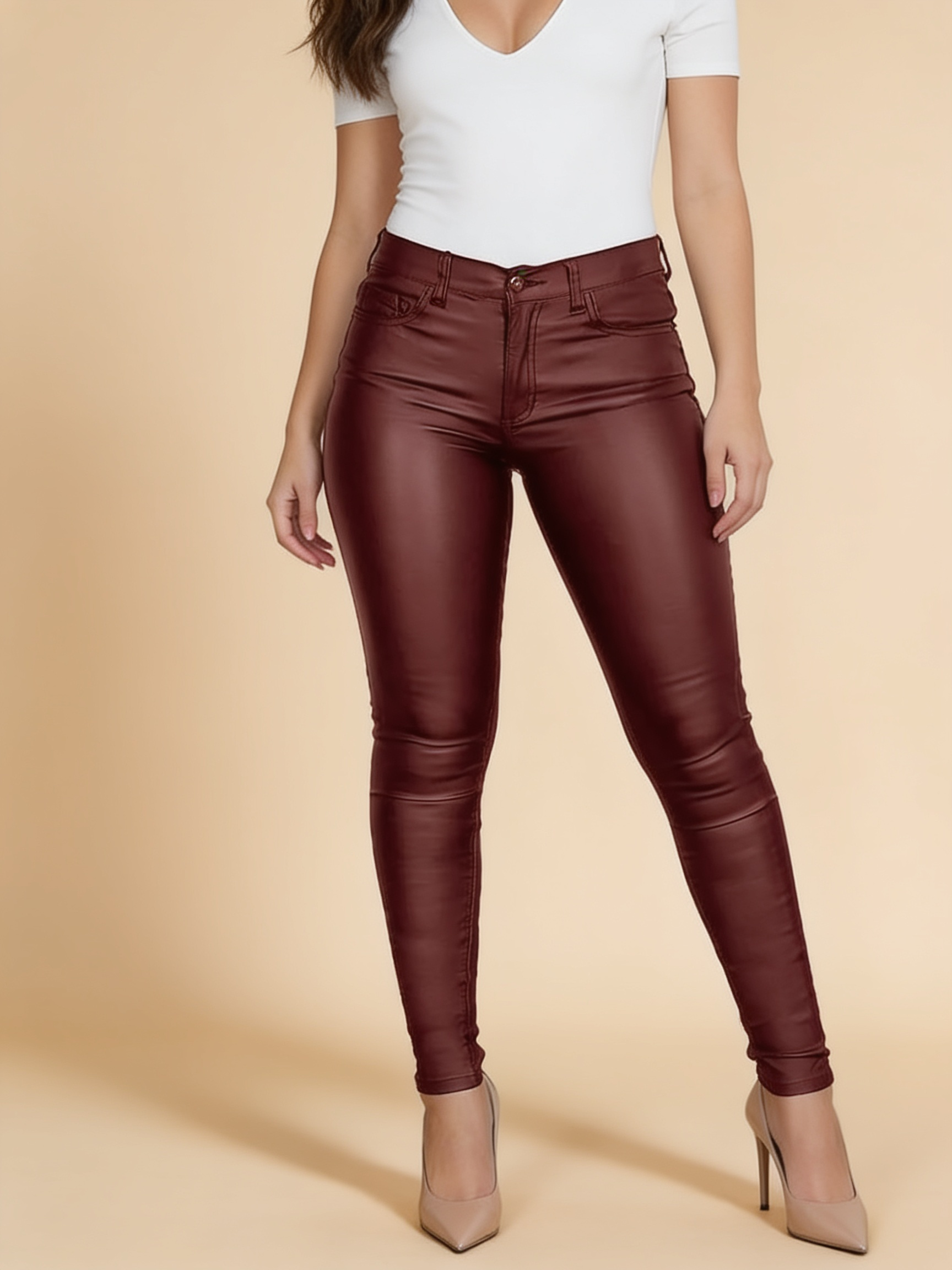 Lumina Wear Isabella chic stretch leather trousers in sleek black, front view