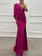 Pink Iliana one-shoulder gown by Lumina Vancouver, elegant wedding guest dress with a stylish asymmetric design.
