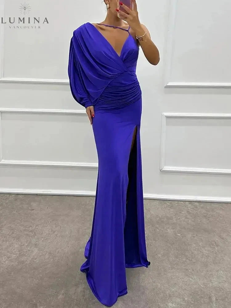 Pink Iliana one-shoulder evening gown by Lumina Wear, elegant wedding guest dress with a stylish shoulder design.
