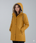 Yellow Lumina Wear Imogen Sherpa-lined hooded parka coat with cozy winter insulation and adjustable drawstrings.