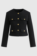 Black short jacket by Lumina Wear, stylish Isabella jacket with versatile design, perfect for women's fashion.