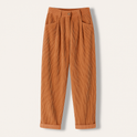 Isabella Lumina Wear brown corduroy trousers with a flattering fit, shown in a stylish pose highlighting the classic design.