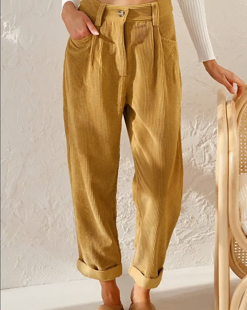 Isabella Lumina Wear brown corduroy trousers with a flattering fit, featuring a chic design and stylish silhouette.