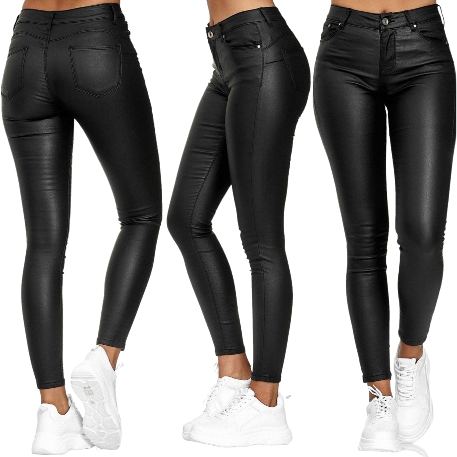 Black Lumina Wear Isabella chic stretch leather trousers, tailored for effortless style, shown on a model.