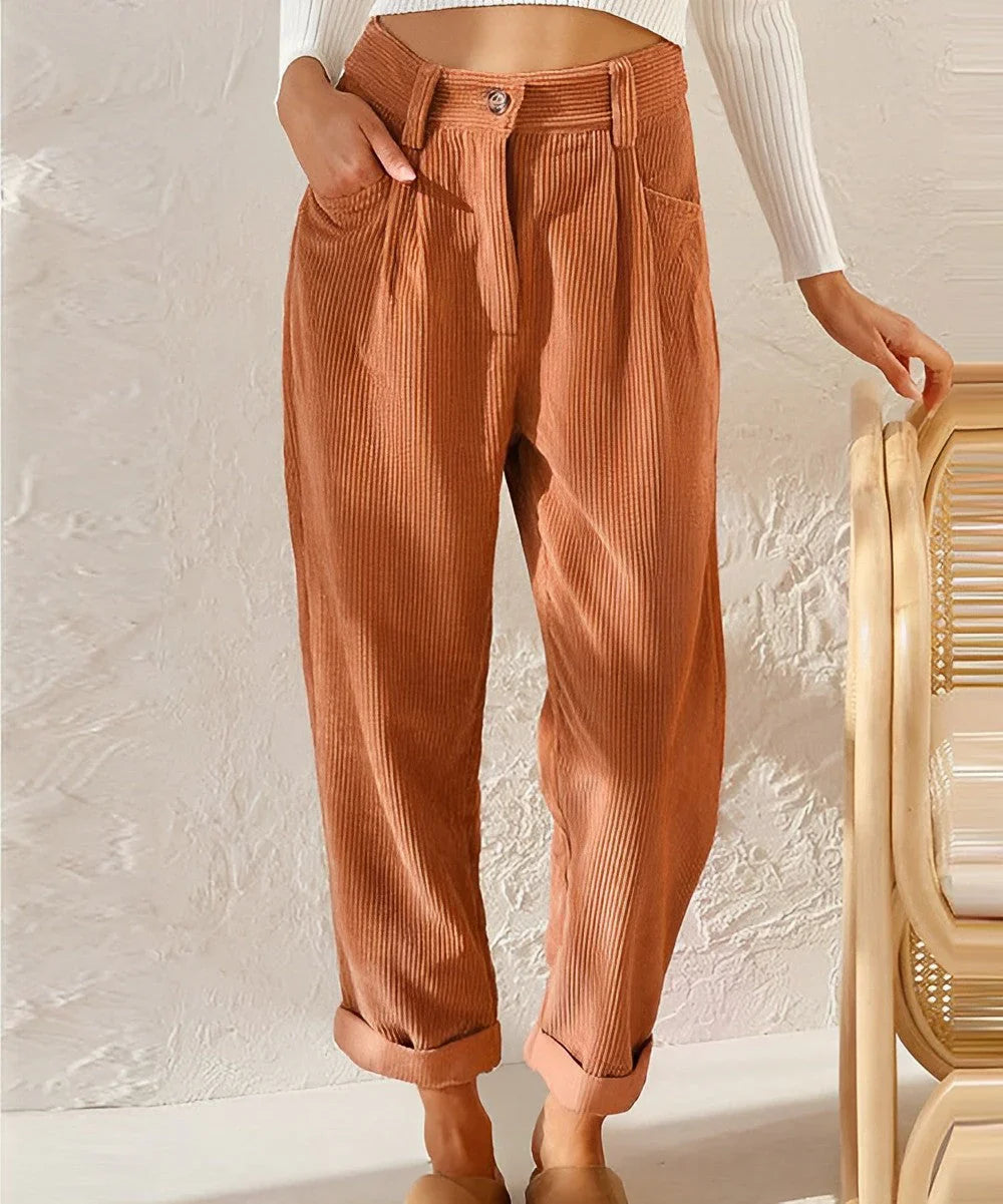 Lumina Wear Isabella chic striped trousers in apricot, featuring a comfortable fit and stylish design, perfect for casual wear.