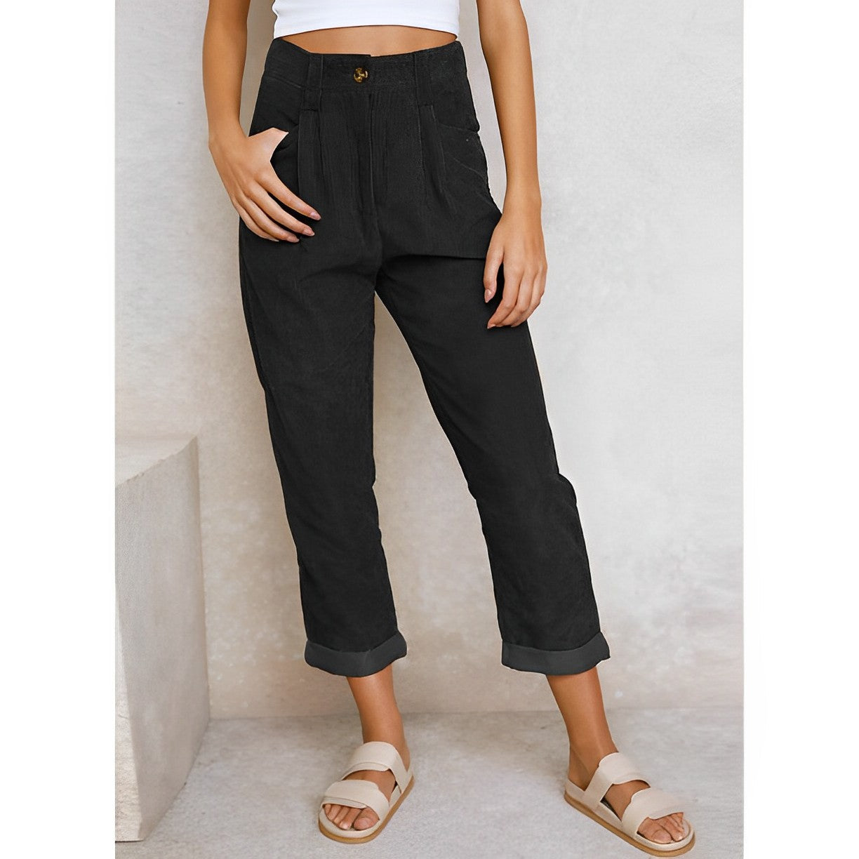 Isabella Lumina Wear chic striped trousers in apricot with a comfortable fit, stylish pants for casual or office wear.
