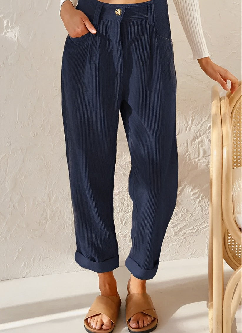Isabella Lumina Wear chic striped trousers in apricot with a comfortable fit, stylish pants for casual or semi-formal wear.