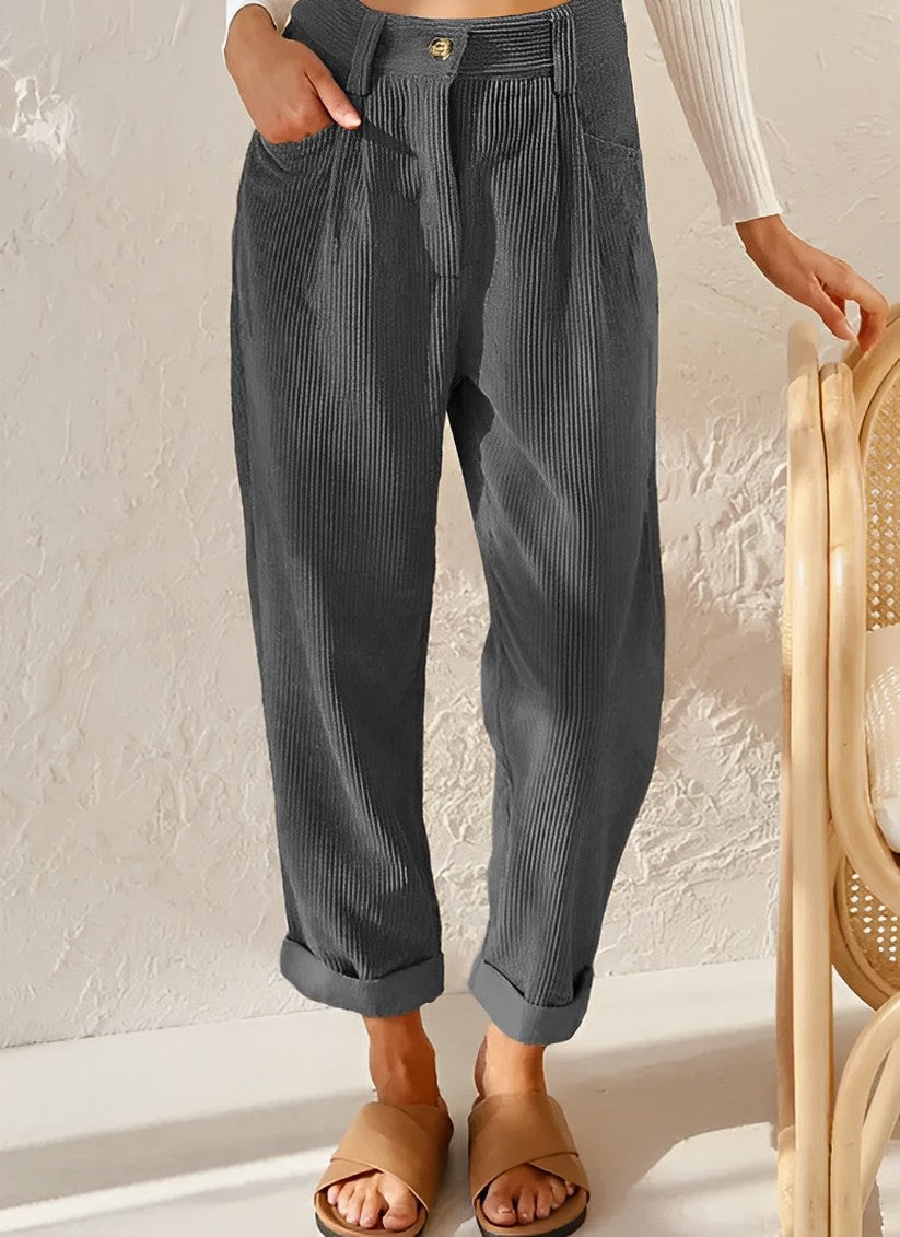 Isabella Lumina Wear chic striped trousers in apricot with a comfortable fit, featuring stylish design and soft fabric.
