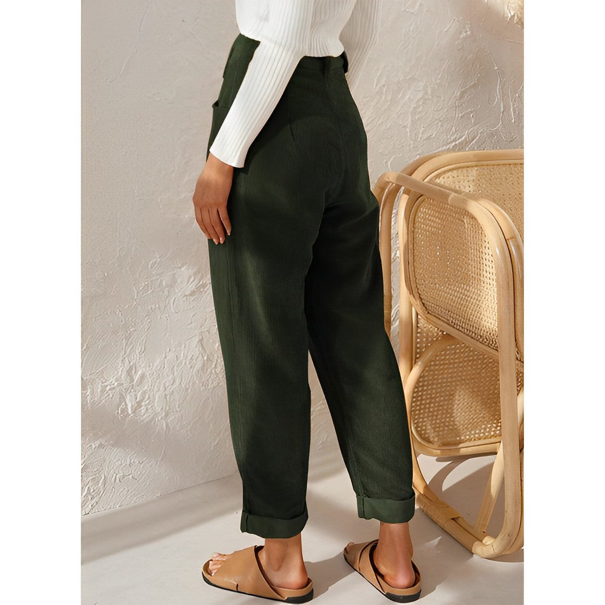 Lumina Wear Isabella chic striped trousers in apricot, featuring a comfortable fit and stylish design.