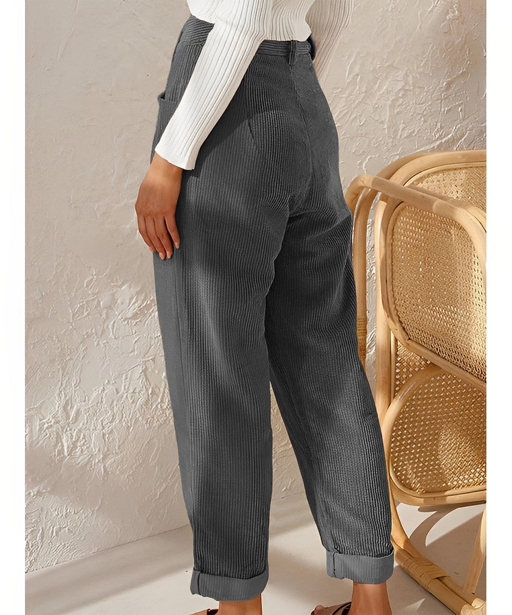 Lumina Wear Isabella chic striped trousers in apricot, featuring a comfortable fit and stylish design.