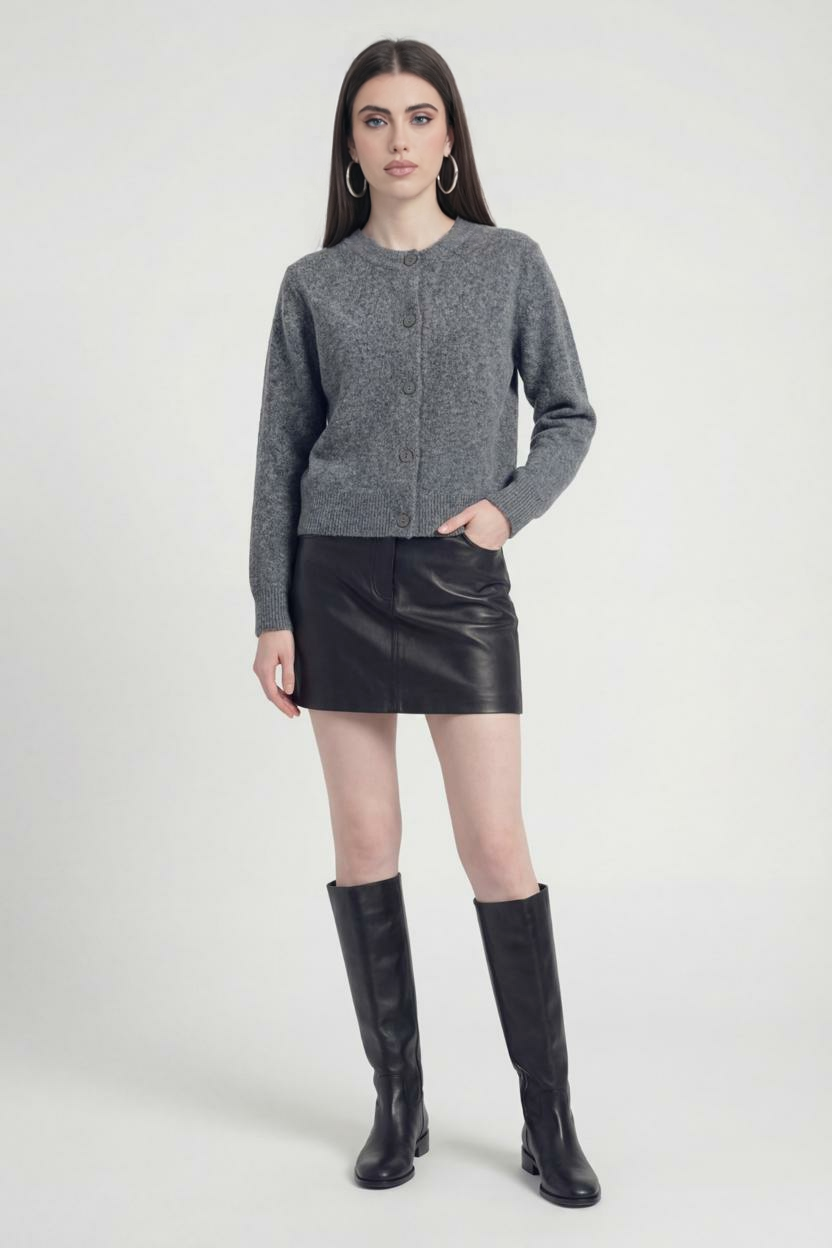 Gray long cardigan sweater by Lumina Wear featuring a cozy, relaxed fit, perfect for layered, casual styling.
