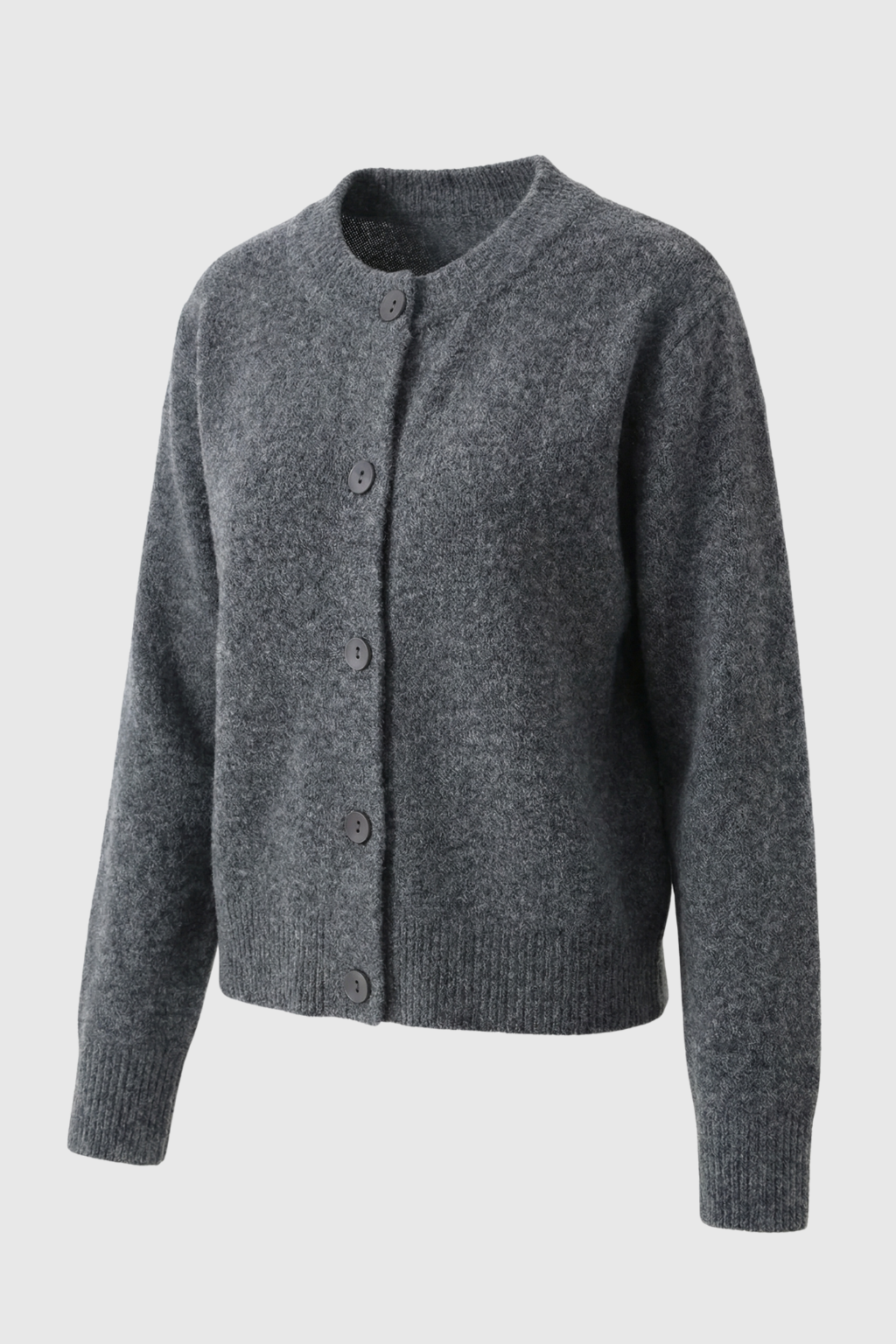 Gray long cardigan sweater by Lumina Wear featuring a cozy, relaxed fit, perfect for layering and casual wear.