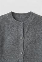 Gray long cardigan sweater from Lumina Wear featuring a relaxed fit, cozy knit, and comfortable style.