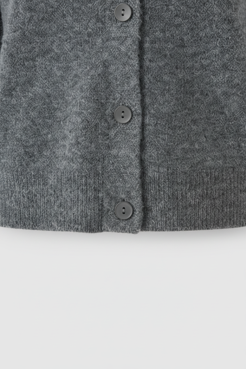 Gray long cardigan sweater by Lumina Wear, relaxed fit, cozy knit, perfect for casual and layered fall or winter outfits.