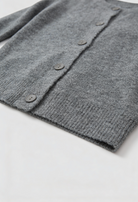 Isabella Lumina cozy gray long cardigan sweater with relaxed fit, featuring soft knit fabric and open front design.