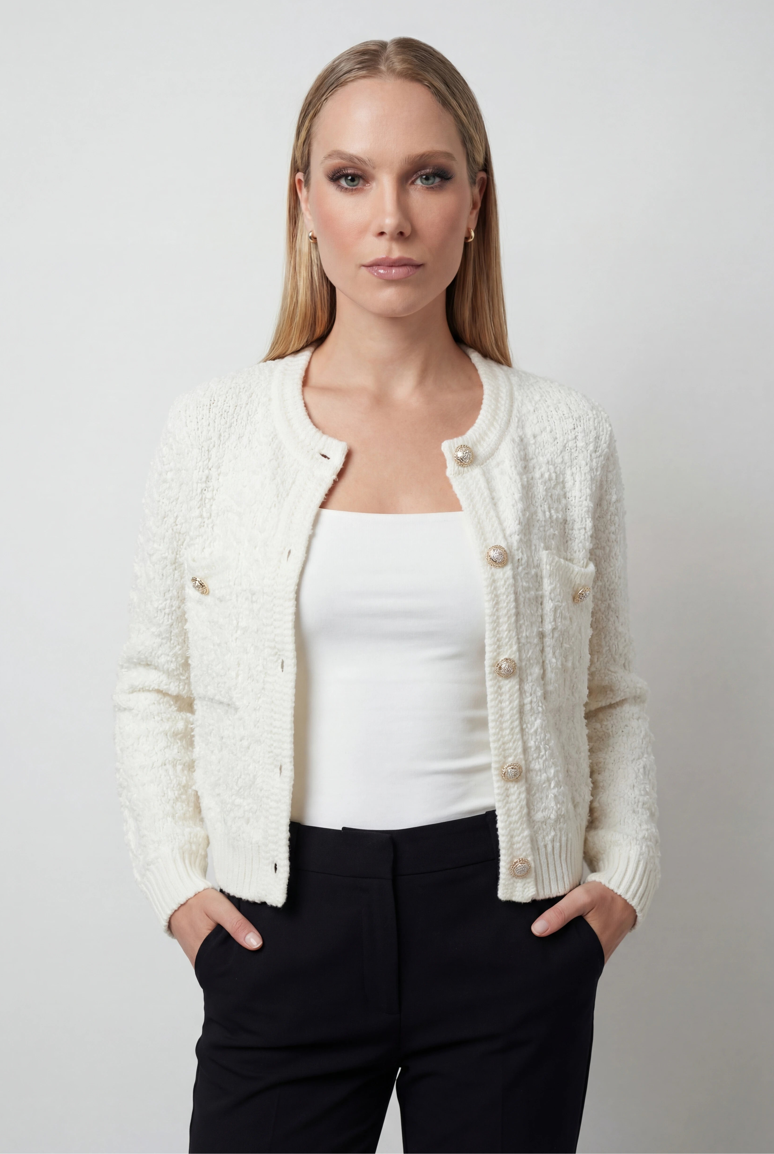 Isabella Lumina cozy open-front cardigan with ribbed details, soft knit sweater, perfect for casual wear and layering.