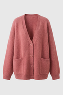Pink knit cardigan sweater by Lumina Wear featuring a cozy, relaxed fit and stylish design.