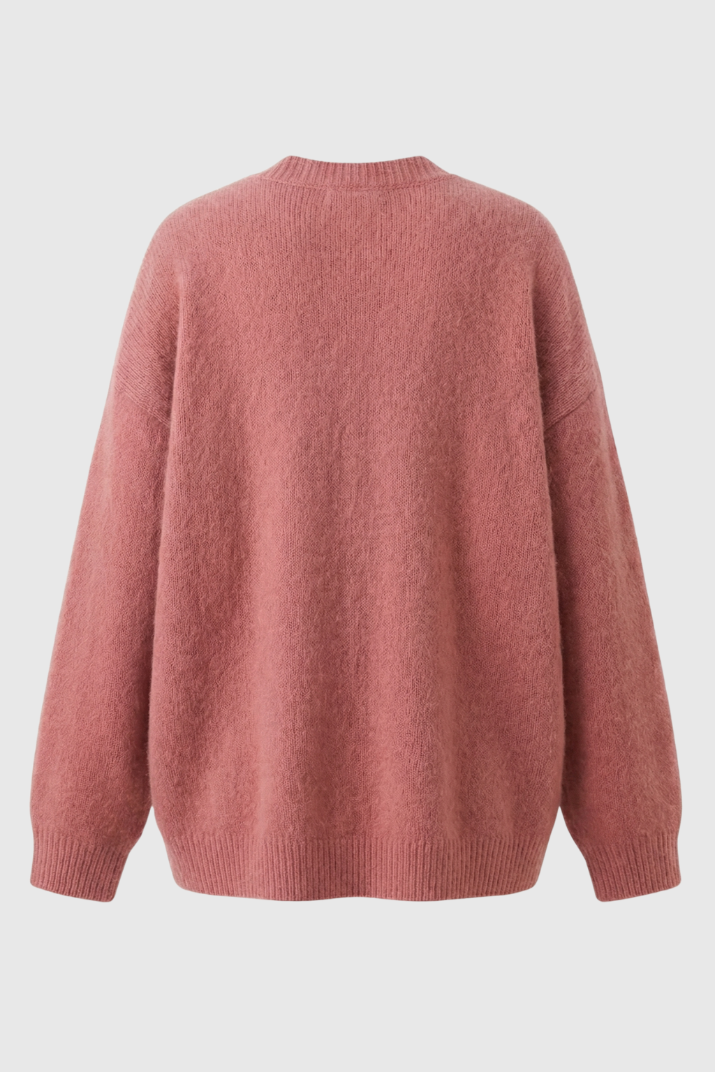Pink knit cardigan sweater with relaxed fit from Lumina Wear, featuring cozy, soft fabric perfect for casual wear.
