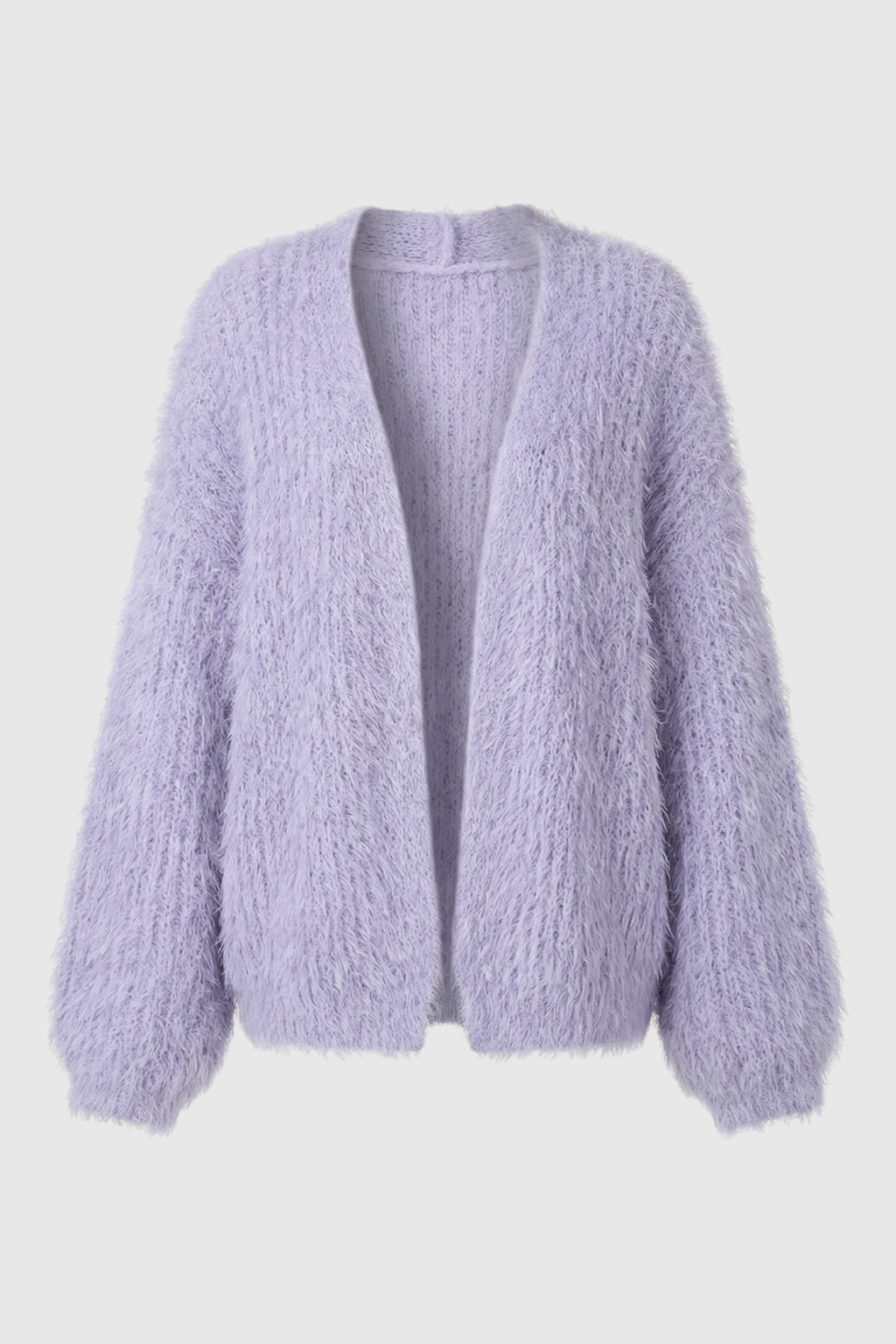 Lumina Wear Isabella cozy purple knit cardigan with ribbed details, soft and stylish for casual wear.