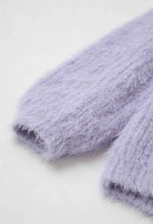 Isabella Lumina purple knit cardigan with ribbed details, cozy sweater with long sleeves and front button closure.
