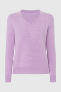 Purple knit sweater with V-neckline from Lumina Wear, featuring a cozy, stylish design perfect for casual wear.