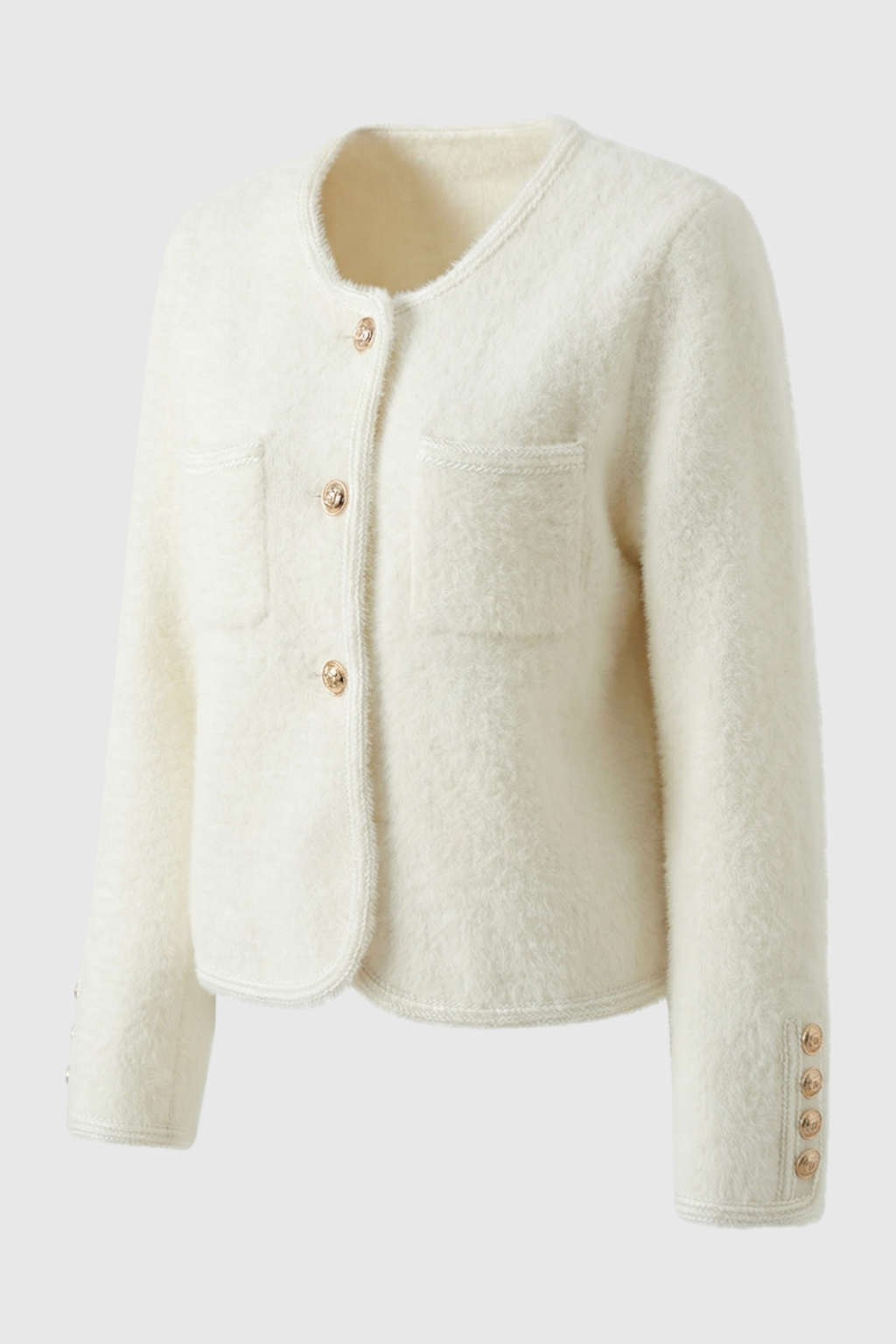 Lumina Wear Isabella women's white cardigan sweater with ribbed hem, cozy knit, and relaxed fit, perfect for casual wear.