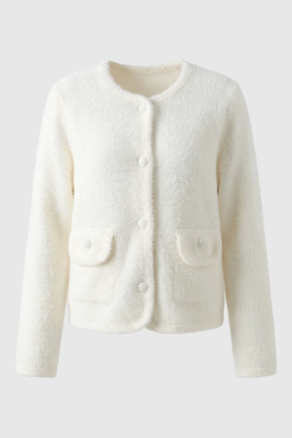 Lumina Wear Isabella cozy white open-front cardigan sweater with relaxed fit, ideal for casual and comfortable style.