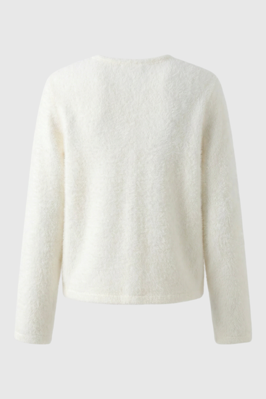 Lumina Wear Isabella cozy white open-front cardigan sweater with relaxed fit, shown styled casually on a model.