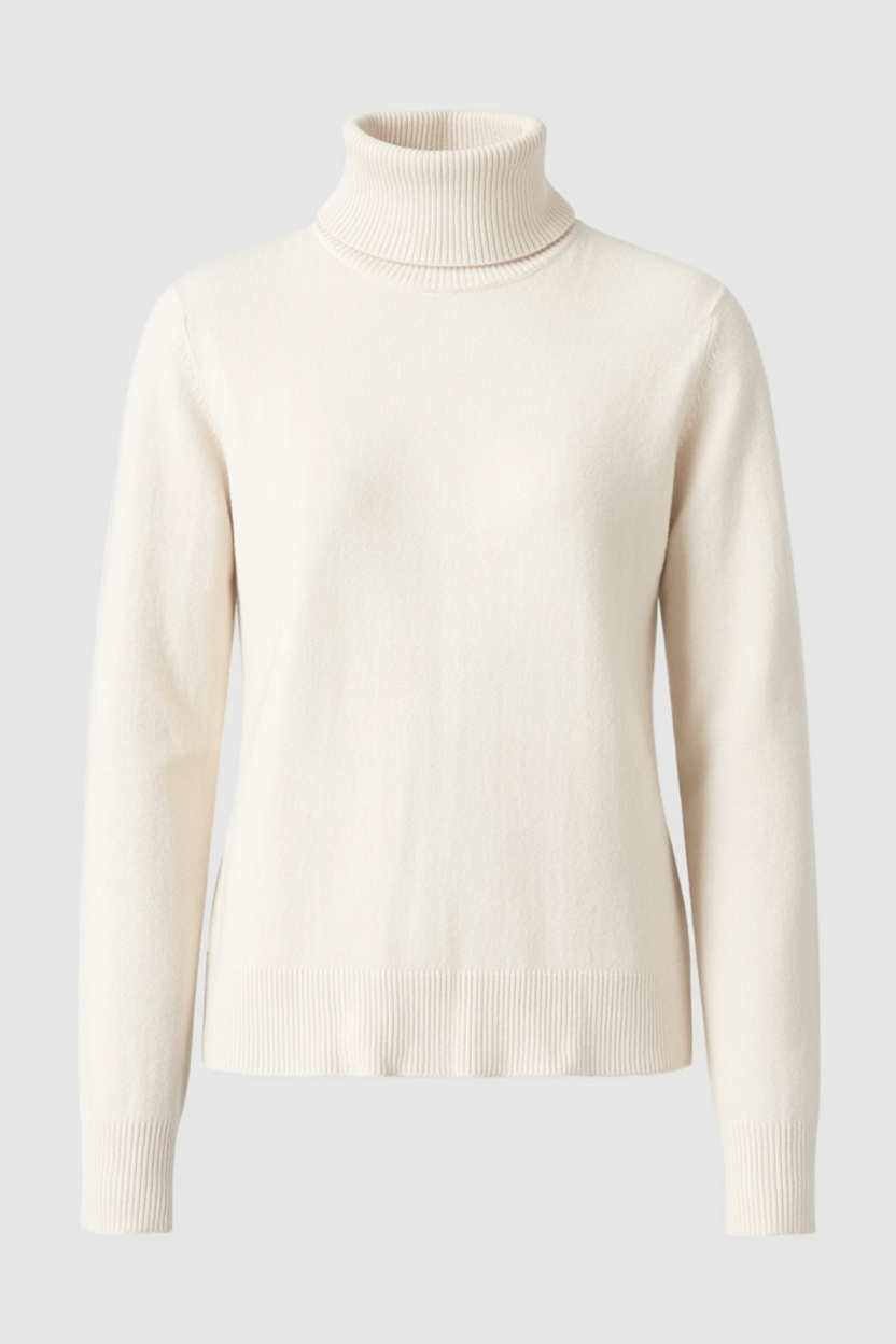 Lumina Wear Isabella apricot turtleneck sweater with slim fit, soft knit fabric, and stylish, close-fitting design.