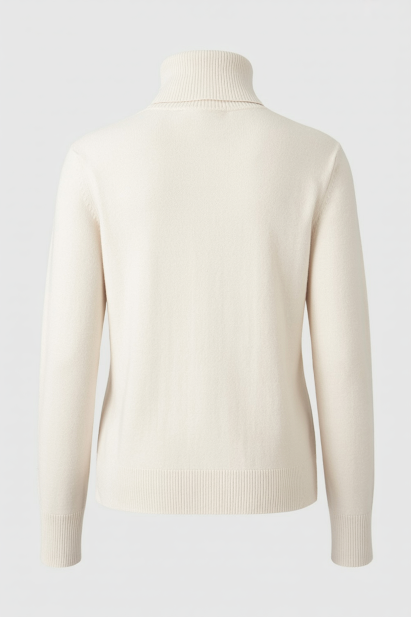 Lumina Wear Isabella apricot turtleneck sweater with slim fit, showcasing the cozy, elegant knit design and fitted silhouette.