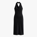 Black Isabella backless midi dress by Lumina Wear, sleeveless summer chic dress with elegant silhouette for women.