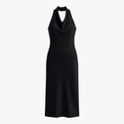 Black Isabella backless midi dress for women by Lumina Wear, perfect for summer chic, shown on a model.