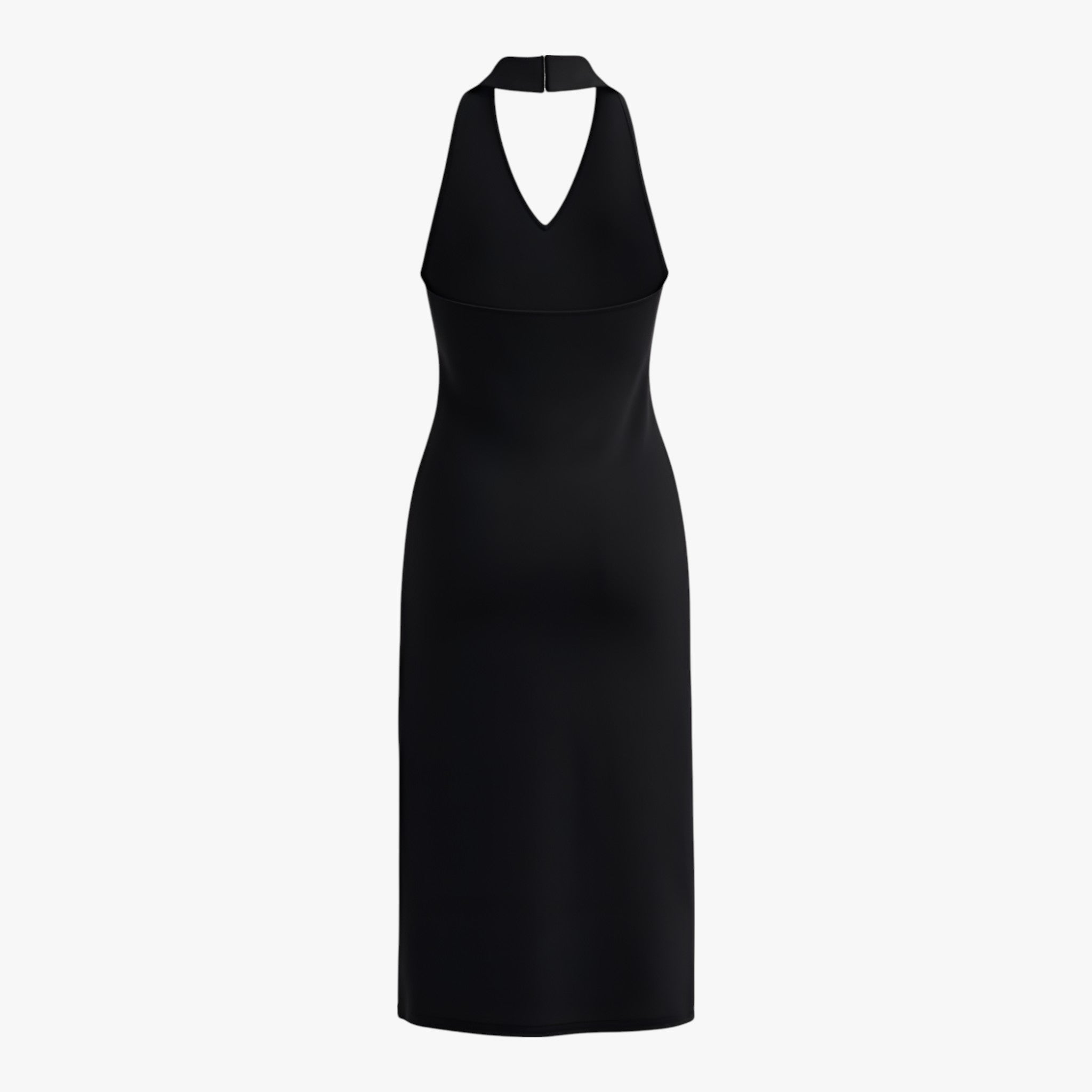 Black Isabella backless midi dress by Lumina Wear, stylish summer chic women’s dress, shown on a model.