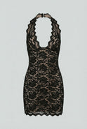 Lumina Wear Isabella elegant backless mini dress with versatile cut in black and nude for women.