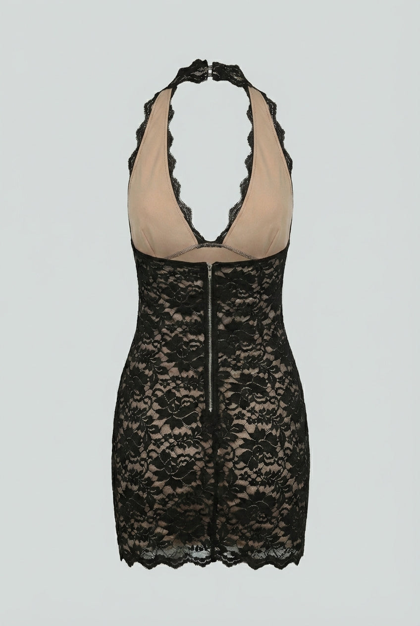 Black backless mini dress by Lumina Wear, featuring a versatile cut and elegant design, perfect for stylish women's dresses.