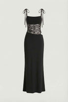 Elegant black lace dress with flowing design from Lumina Wear, featuring a casual style perfect for versatile occasions.