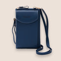 Elegant black leather clutch bag with versatile strap from Lumina Wear, featuring a sleek design and compact handbag style.