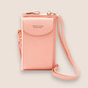Elegant black leather clutch bag with versatile strap from Lumina Wear, featuring a sleek design and compact size.