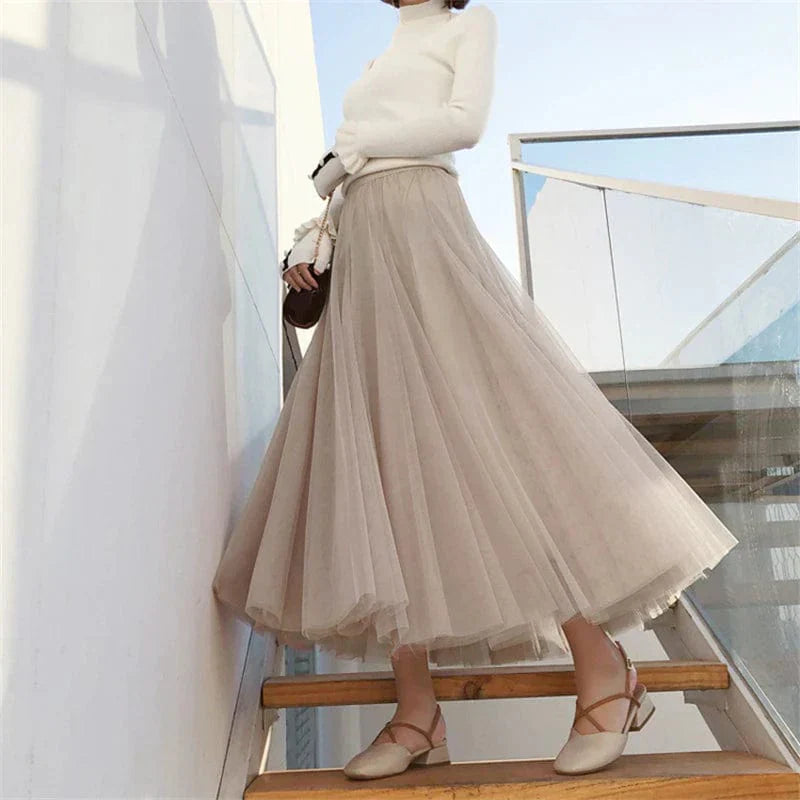 Elegant black tulle skirt by Lumina Wear featuring a flattering fit, perfect for women's fashion and special occasions.