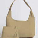 Elegant black vegan suede tote bag by Lumina Wear with spacious interior and sleek design, perfect for everyday use.