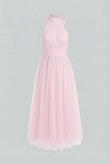 Elegant blush midi dress by Lumina Wear featuring a flattering silhouette and sophisticated design.
