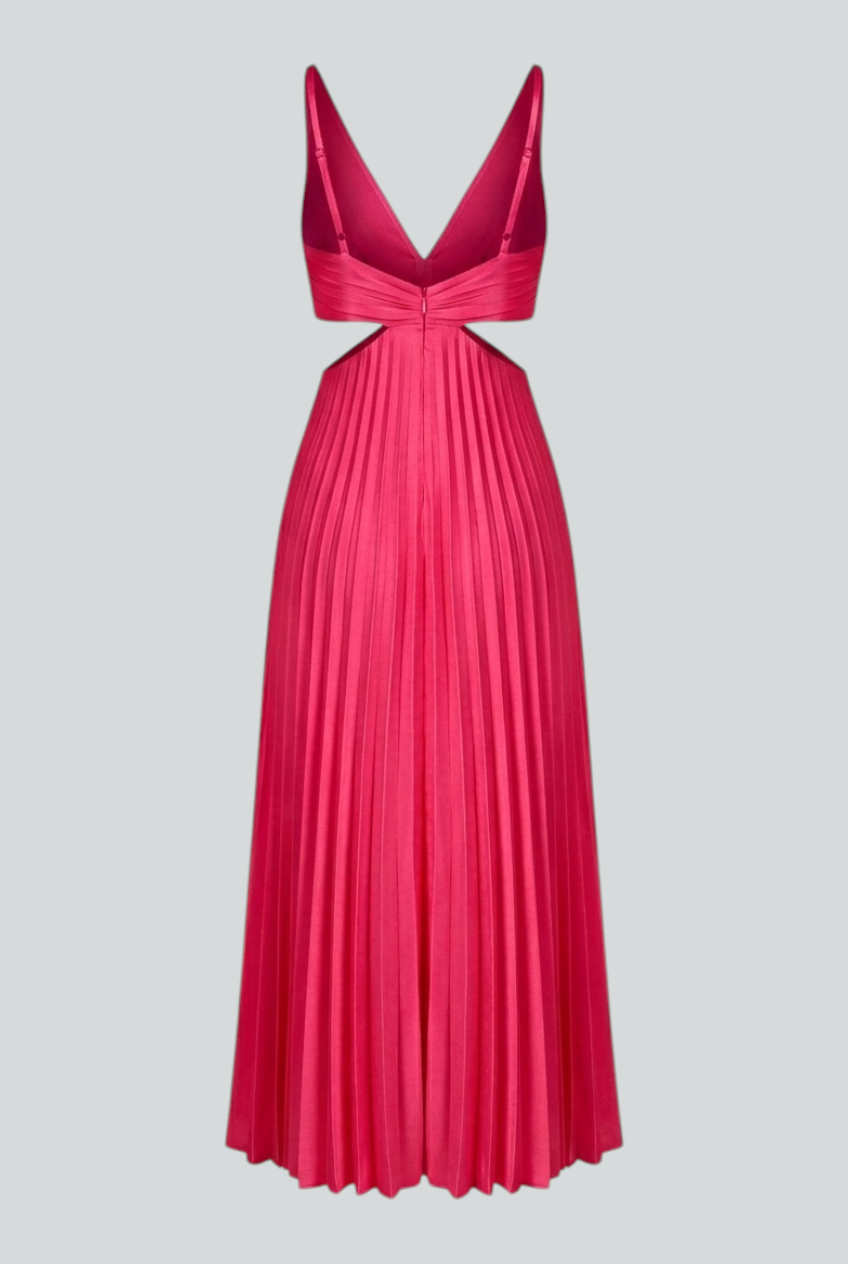 Elegant blush pink pleated dress from Lumina Wear featuring a flowing silhouette and stylish design.