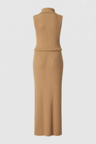 Elegant brown knit skirt set by Lumina Wear, featuring a sophisticated two-piece dress with stylish detailing.