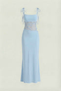 Blue Isabella Lumina Wear fitted bodycon maxi dress with feminine details, elegant and stylish for casual occasions.